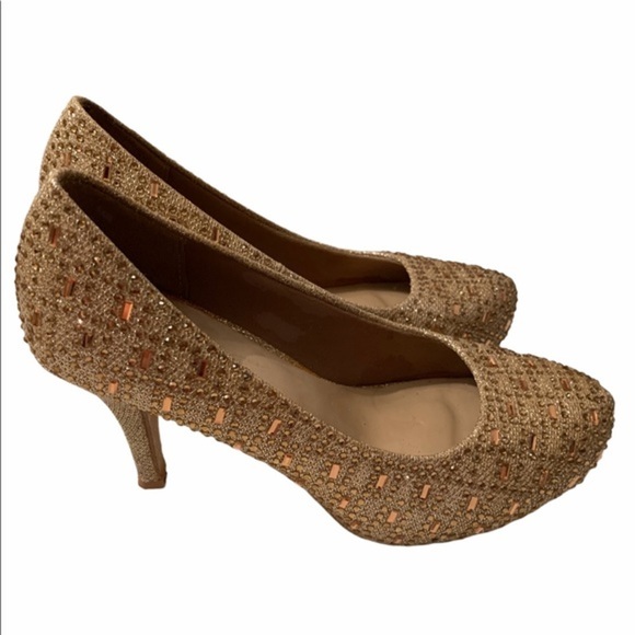 Delicacy Gold Sparkle Jewel High Heel Shoe Size 8 - Picture 6 of 8